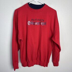 Vtg M&C Sportswear‎ Grandma Crewneck Sweatshirt Embroidered Large Red Grandkids